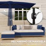 Chapéu de Sol de Alumínio 198x294x255 cm Chapéu Retangular de Jardim Inclinável com Manivela e Mastro Desmontável Azul - Marinho