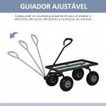 Carro de Transporte com Pega Revestida e 4 Rodas Grandes de Ø24 cm Carrinho de Jardim em Aço 94x48,5x100 cm Preto e Verde