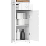 Armário de coluna multiuso branco para banheiro com prateleiras 34x24x170cm 3 prateleiras 1 porta e 1 gaveta