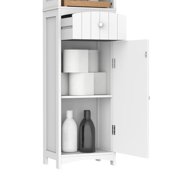 Armário de coluna multiuso branco para banheiro com prateleiras 34x24x170cm 3 prateleiras 1 porta e 1 gaveta