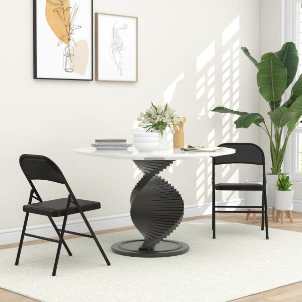 Conjunto de 2 Cadeiras Dobráveis com Encosto e Estrutura de Aço para Sala de Estar escritório Estúdio 45x46x78 cm Preto