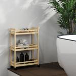 Carrinho para Casa de Banho de Bambu com 3 Níveis Carrinho de Arrumação para Casa de Banho Cozinha 55x20x75 cm Madeira