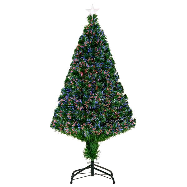 Árvore de Natal Artificial 120 cm com Fibra Óptica e Suporte Metálico Decoração de Natal Ø60x120 cm Verde