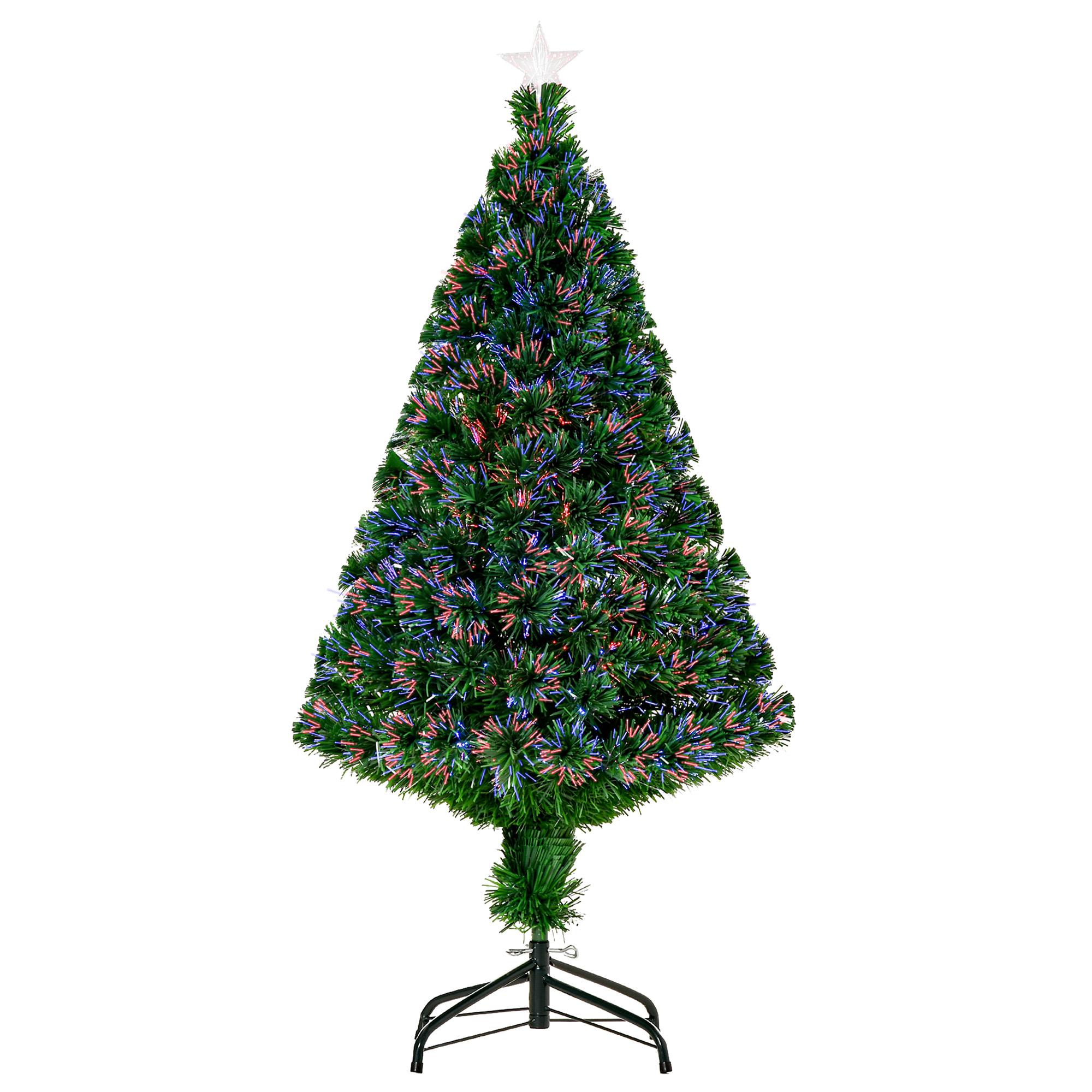 Árvore de Natal Artificial 120 cm com Fibra Óptica e Suporte Metálico Decoração de Natal Ø60x120 cm Verde