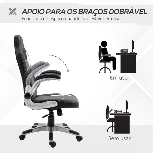 Cadeira de escritório ergonômica Altura ajustável apoio de Braço dobrável com 5 rodas Carga 120 kg 65x69x112 - 122 cm cinza