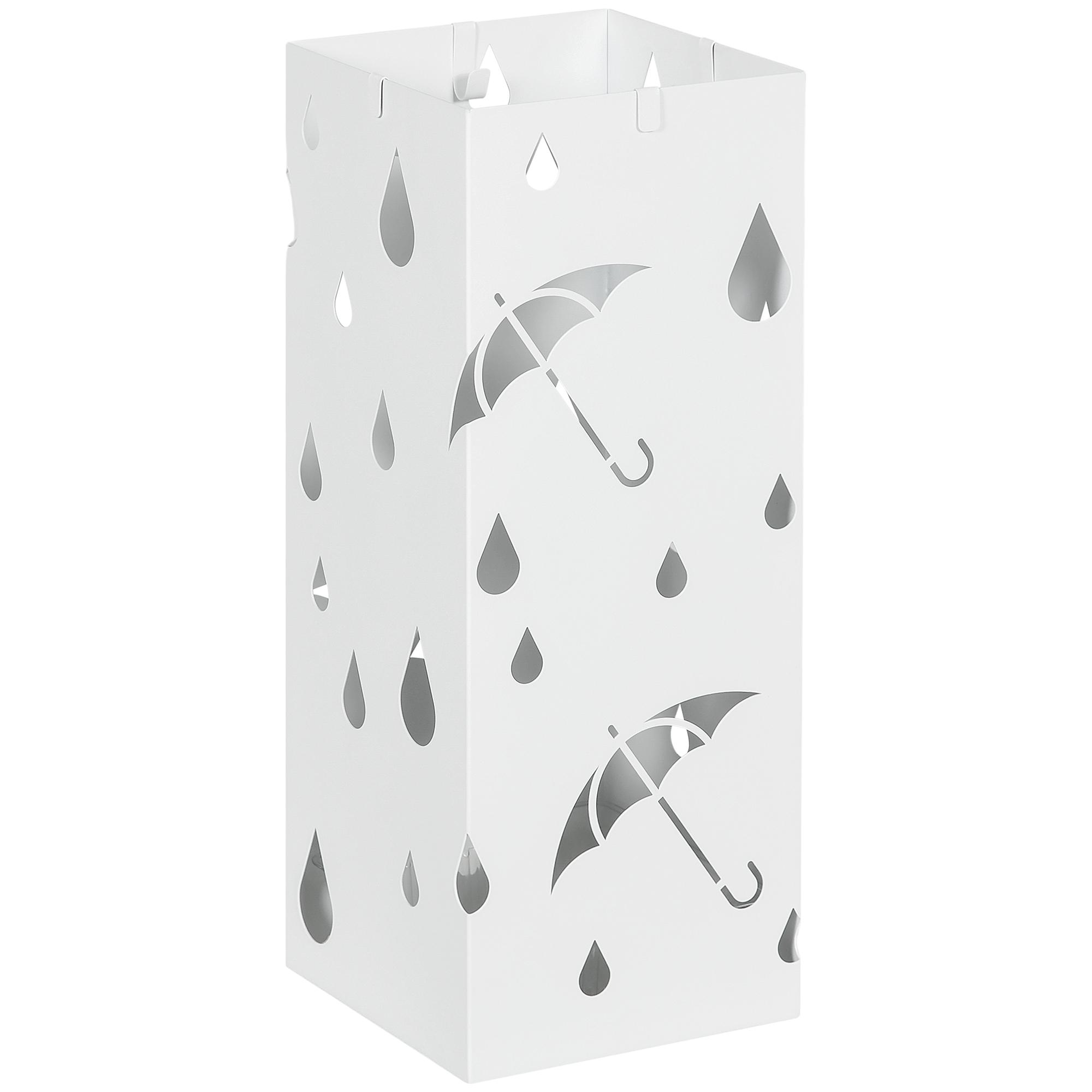 Suporte para Guarda - Chuvas com 4 Ganchos e Bandeja de Gotejamento Amovível Porta Guarda - Chuvas 15,5x15,5x41 cm Branco