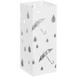 Suporte para Guarda - Chuvas com 4 Ganchos e Bandeja de Gotejamento Amovível Porta Guarda - Chuvas 15,5x15,5x41 cm Branco