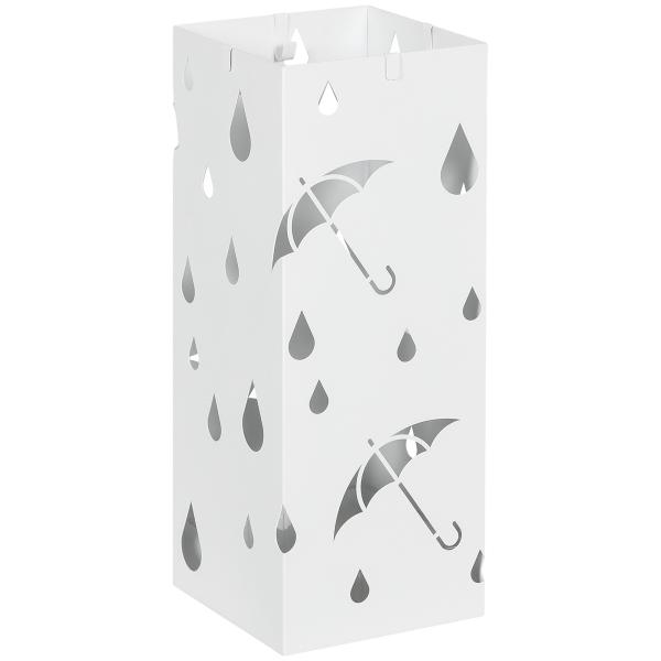 Suporte para Guarda - Chuvas com 4 Ganchos e Bandeja de Gotejamento Amovível Porta Guarda - Chuvas 15,5x15,5x41 cm Branco