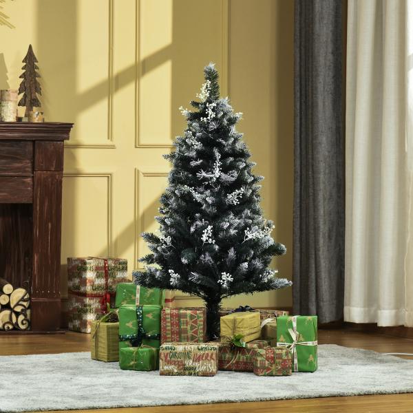 Árvore de Natal Automática 120 cm com 222 Ramos 28 Decorações Suporte em Aço Base Dobrável e Removível Verde