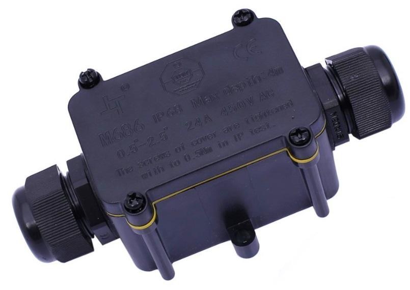 Ligador Estanque c/ Caixa (3 Pinos) 2 Vias 1.0~2.5mm2 IP68 p/ Instalações Eléctricas Exteriores
