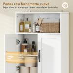 Armário sobre a Sanita, Móvel de Casa de Banho com 2 Portas de Fecho Suave e Prateleira Aberta, 64 x 21 x 173,5 cm, Branco