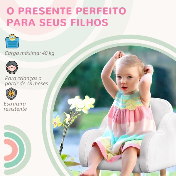 Poltrona para Crianças em Forma de Nuvem com Tato Suave para Crianças de 1,5 - 5 Anos Carga Máxima 40 kg 46x51x55 cm Branco