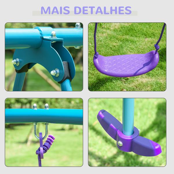 Conjunto de Baloiços de Jardim com Altura Ajustável Baloiços para Crianças com Baloiço Duplo 280x140x178 cm Azul e Roxo