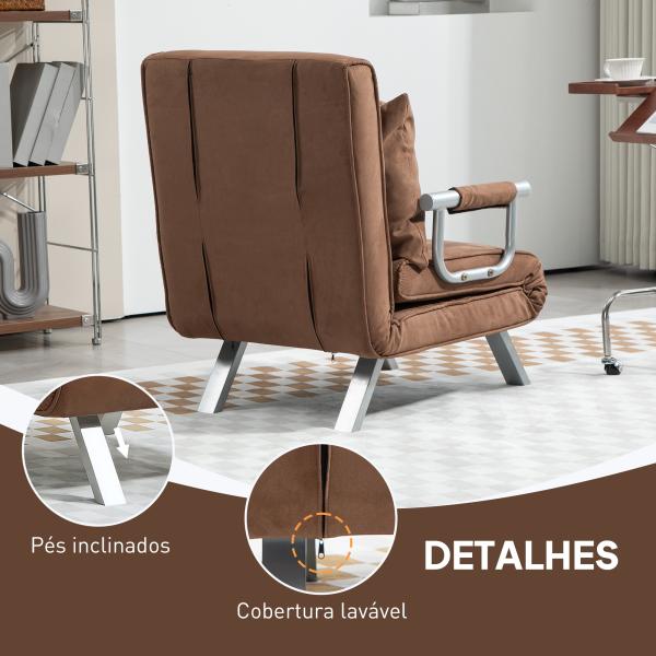 Sofá Cama Individual Sofá Cama Individual Sofá Reclinável com Almofada para Sala Quarto Carga 100 kg 65x69x80 cm Marrom