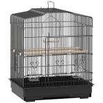 Gaiola para Pássaros 46,5x36x59 cm Gaiola de Metal para Pássaros com 2 Comedouros 2 Poleiros Baloiço Bandeja Amovível Preto