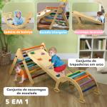 Triângulo de Escalada de Madeira 5 em 1 Escada para Crianças de 18 - 48 Meses com Rampa e Arco de Escalada 178x64,5x63 cm Multicor