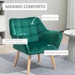 Poltrona Moderna de Sala Estofada em Veludo com Pés de Madeira Cadeira Relax para Sala de Estar Verde