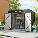 Abrigo de Jardim 2,7m² 249x121x183 cm Abrigo de Exterior com Porta Dupla 2 Ventilaç4oes e Trava Abrigo para Pátio Cinza
