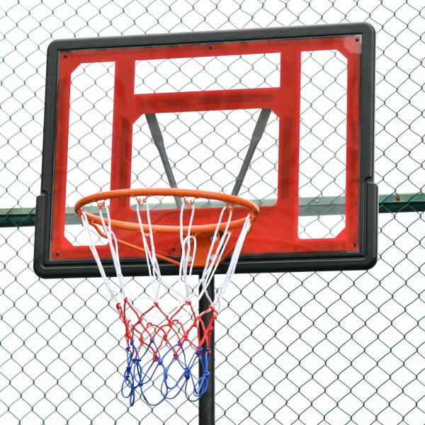 Tabela de Basquetebol Ajustável de 160 - 210cm Aro de Basquetebol com Suporte de Aço Base Recarregável 2 Rodas para Crianças e Adultos 75x83x261cm Vermelho e Preto