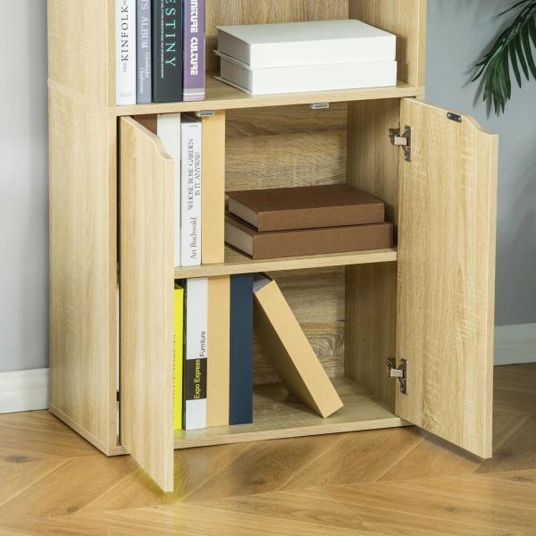 Estante para Livros com 4 Compartimentos Abertos e 1 Armário com 2 Prateleiras Armazenamento Livros Plantas para Sala de Estar Escritório 59x29x180cm Natural