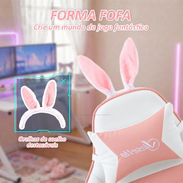 Cadeira Gaming Giratória de Couro PU com Altura Ajustável Inclinável 135° Apoio para a Cabeça 65x63x136 - 142 cm Rosa e Preto