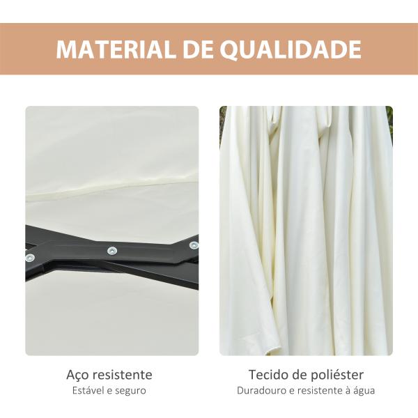 Chapéu de Sol Duplo com 48 Luzes LED 4,5x2,65 m Manivela Proteção Solar para Terraço Jardim Piscina Creme