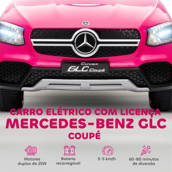 Carro Elétrico para Crianças 12V Controlo Remoto Motor Duplo MP3 Passeio Mercedes - Benz GLC Coupé 105x68x50 cm Rosa