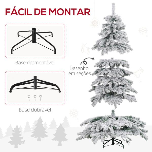 Árvore de Natal Ø116x180 cm Neve Artificial com 627 Pontas de PVC Base Dobrável e Suporte de Metal Decoração de Natal Verde e Branco