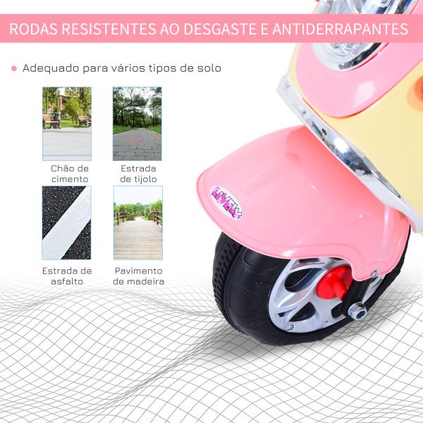 Mota elétrica Infantil para crianças acima de 3 anos com Bagagem 6V de Bateria 108x51x75cm Rosa