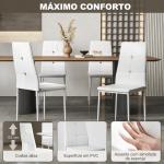 Conjunto de 6 Cadeiras de Sala de Jantar Estofadas em PU Cadeiras de Cozinha com Encosto Alto com Botões 41x50x97 cm Branco