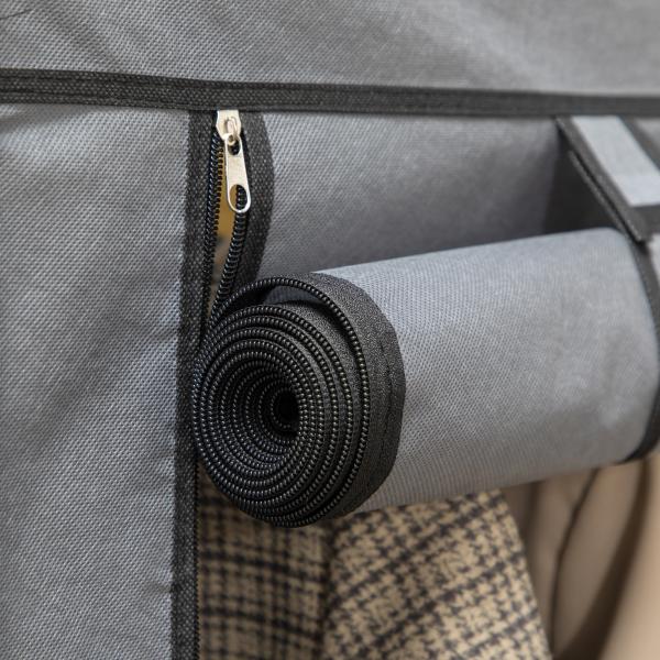 Roupeiro de Tecido Dobrável com 8 Prateleiras de Armazenamento e 2 Barras de Pendurar 125x43x162,5 cm Cinzento