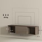 Armário de Parede Móvel para TV Suspenso com 2 Compartimentos Abertos e Porta Rebatível 120x30x29,5 cm Marrom Escuro