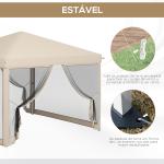 Tenda Dobrável 3x3 para Exterior com Mosquiteiras Bolsa de Transporte Estrutura de Aço e Tecido Oxford Resistente Bege