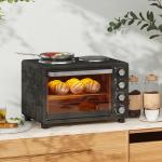 Forno Elétrico de Bancada 28L 2600W com Placas de Cozedura, Temperatura Ajustável, Temporizador e Tabuleiro, Preto