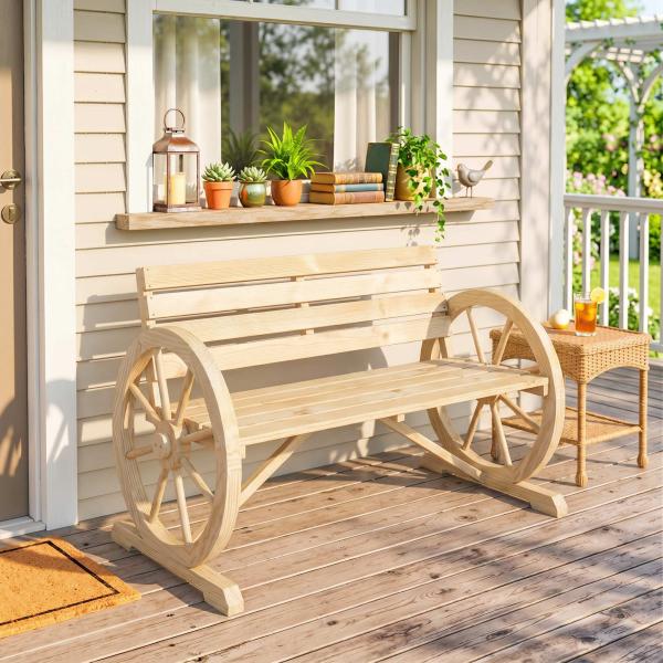 Banco de Jardim de Madeira com Apoios em Forma de Roda para 2 Pessoas 105,5x56x79 cm Madeira