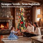 Árvore de Natal Desdobrável 180 cm com 100 Luzes LED, 11 Modos, Comando à Distância e Decoração Incluída, Verde