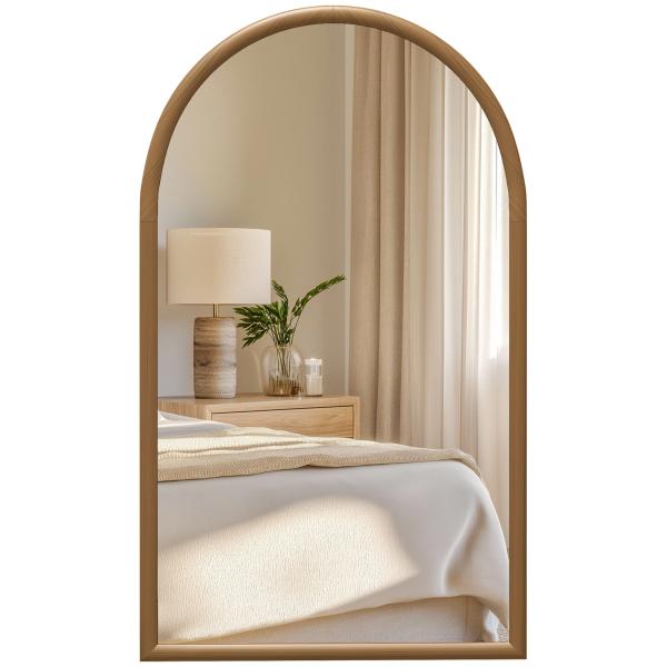 Espelho de Parede 65x110 cm com Moldura de Madeira em Forma de Janela Espelho Decorativo para Sala Quarto Castanho Escuro