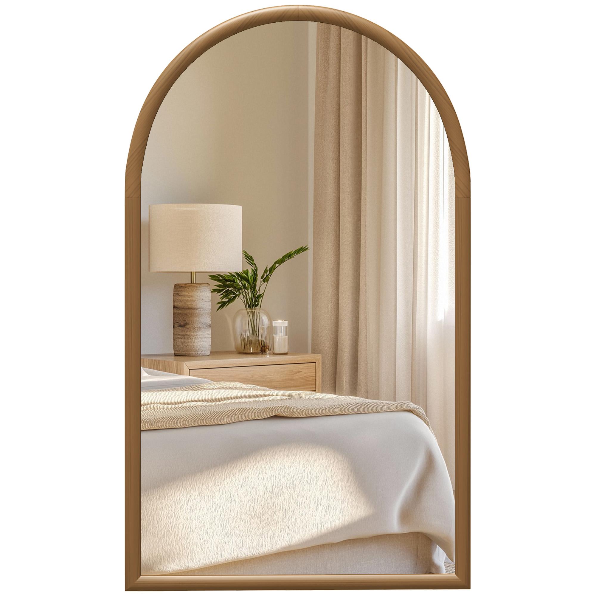 Espelho de Parede 65x110 cm com Moldura de Madeira em Forma de Janela Espelho Decorativo para Sala Quarto Castanho Escuro
