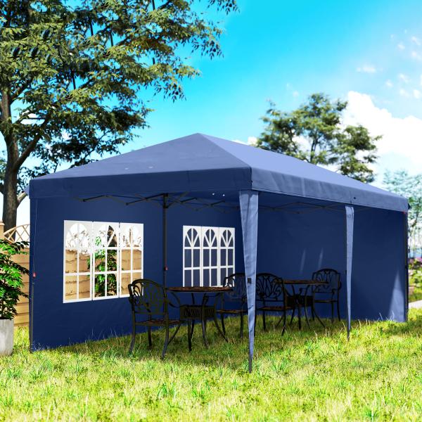 Tenda Dobrável 6x3 m Pop - up com 4 Laterais Desmontáveis Tenda de Jardim com 2 Janelas Visíveis Saco de Transporte Azul