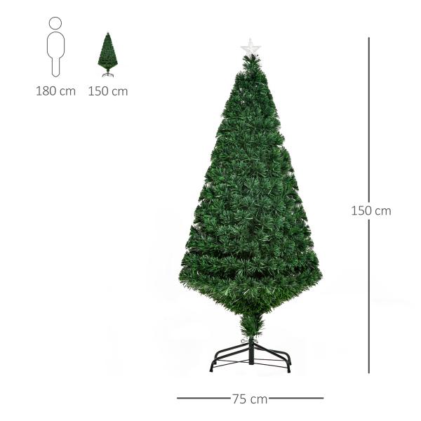 Árvore de Natal Artificial 150 cm Árvore de Natal com Fibra Óptica e Suporte Metálico Decoração de Natal Ø75x150 cm Verde
