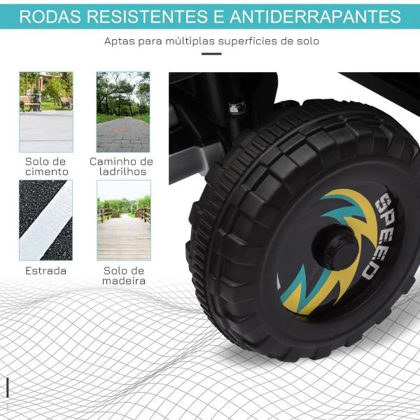 Quadriciclo Elétrico para Crianças de 18 - 36 Meses Quadriciclo a Bateria 6V com Avance e Retrocesso 72x40x45,5cm Preto
