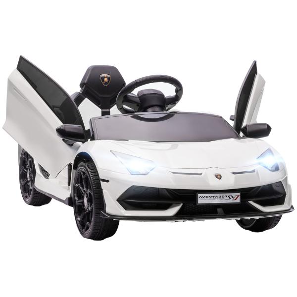 Carro Elétrico Lamborghini para Crianças 12V Velocidade Máxima 5km/h Controlo Remoto MP3 Luzes e Cinto de Segurança 107,5x63x42 cm Branco