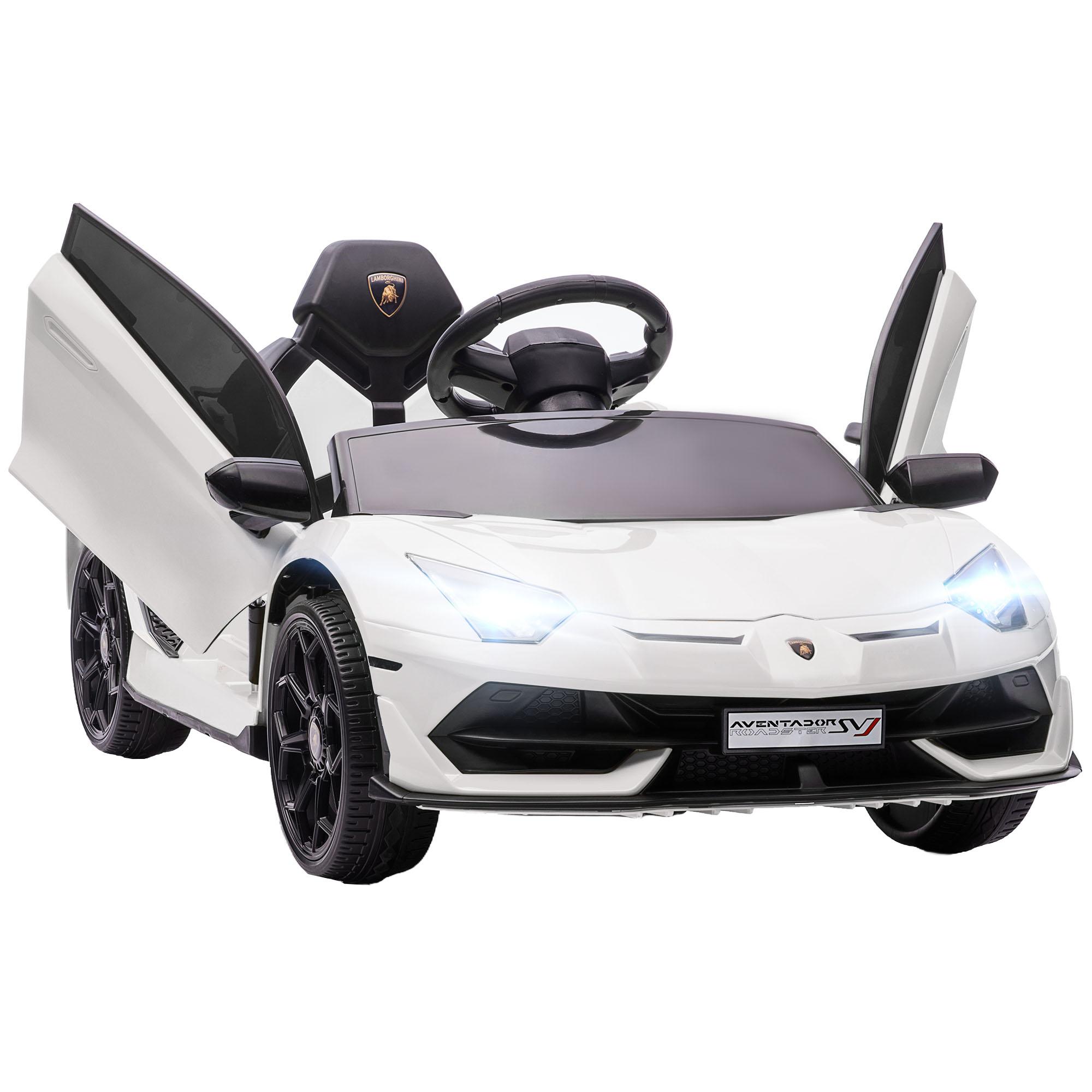 Carro Elétrico Lamborghini para Crianças 12V Velocidade Máxima 5km/h Controlo Remoto MP3 Luzes e Cinto de Segurança 107,5x63x42 cm Branco