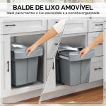 Balde do Lixo Sob o Balcão Balde do Lixo de Cozinha 2 Contentores de Reciclagem Removíveis 2 x 20 L 52x33,5x41 cm Cinzento