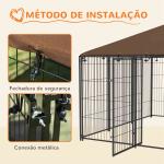 Parque para Cães com Toldo Canil para Exterior com Suporte Giratório para Comida 2 Tigelas 211x211x151 cm Preto Marrom