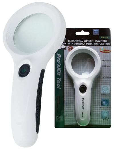 Lupa de Mão c/ Iluminação (8 LEDs + 1 LED UV) - Proskit