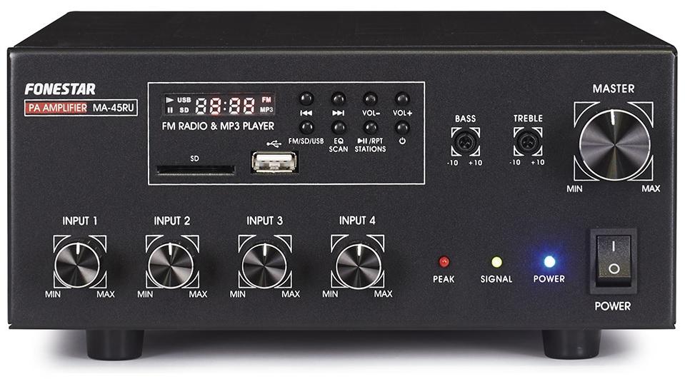 Amplificador Linha 100V 45W RMS c/ Leitor USB/SD/MP3 e FM - FONESTAR