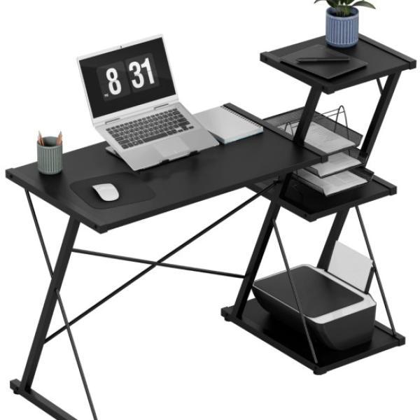 Mesa de Escritório Leader 3.5 116cm c/ Prateleiras (Preto) - MARK ADLER