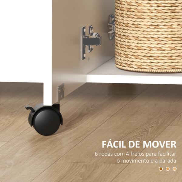 Mesa de Refeição com Rodas Mesa Abatível com 2 Gavetas e Armário Mesa Auxiliar Multifuncional 120x60x76,5 cm Branco