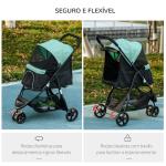 Carrinho para Cães Dobrável para Cães Pequenos com Cesta de Armazenamento Janela de Malha Capa para Chuva 80,5x51,5x100 cm Verde